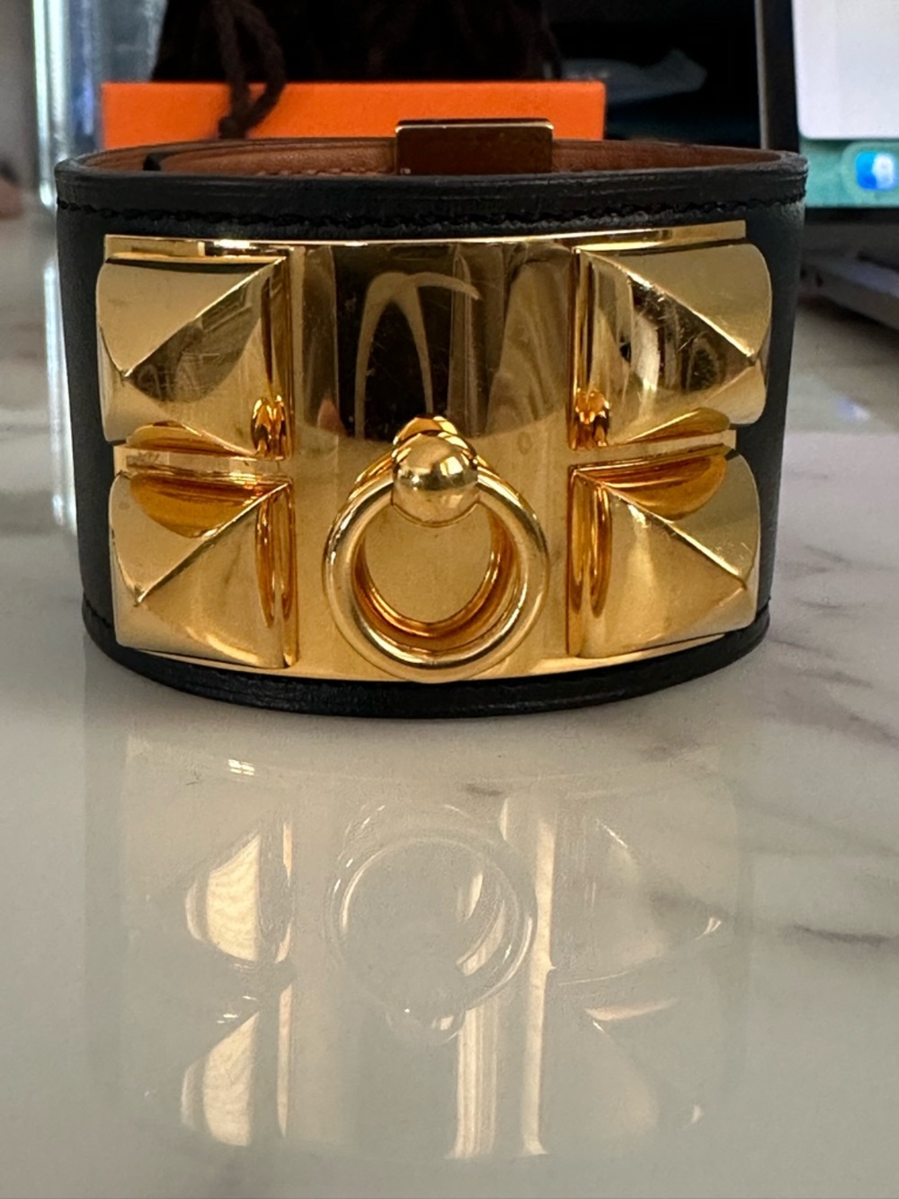 Hermès Collier de Chien Gold & Black Leather Bracelet - Picture 3 of 16